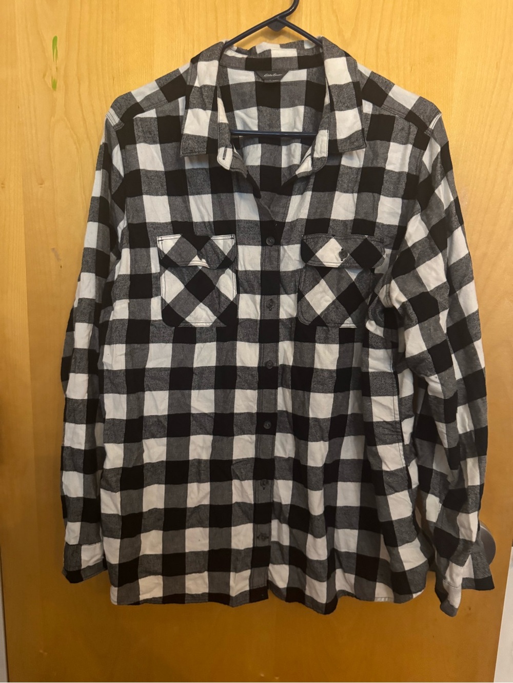 Eddie Bauer Buffalo Check Flannel Shirt Womens 2XL Black White Plaid Button Up